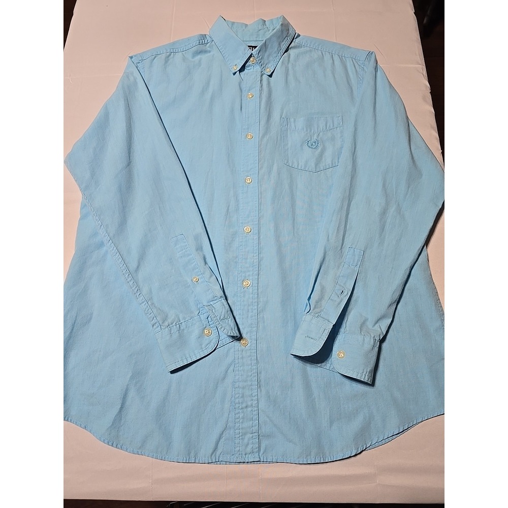 Chaps Ralph Lauren Mens Large Blue Solid Button Down Long Sleeve Shirt Preppy